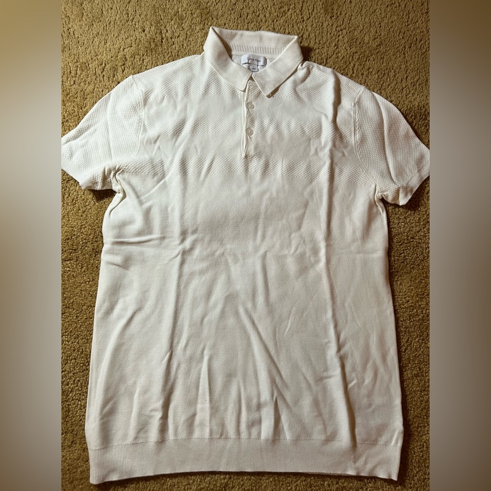 Calvin Klein White Knit Short Sleeve Polo